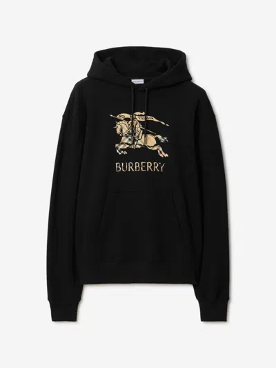 Burberry Men Black Hoodie With Drawstring Hood And Ekd Print And Logo Lettering On The Front In Cott In Black