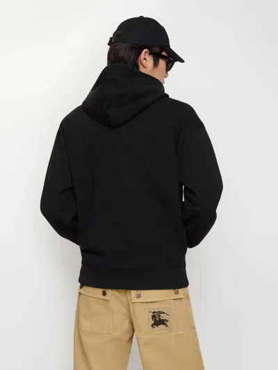 Burberry Men Black Hoodie With Drawstring Hood And Ekd Print And Logo Lettering On The Front In Cott In Black