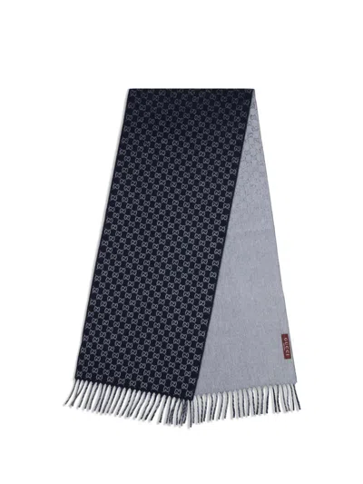 Gucci Men Wool And Cashmere Scarf With A Gradient Gg Motif In Blue