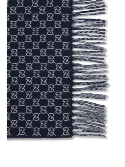 Gucci Men Wool And Cashmere Scarf With A Gradient Gg Motif In Blue