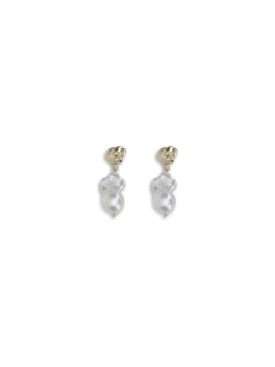 Magda Butrym Women Baroque Pearl Drop Earrings With A Rose Stud In Metallic