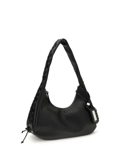 Ganni Women Medium Laces Hobo Bag In Black