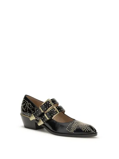 Chloé Black Calf Leather Bos Taurus Ballet Flats In Black