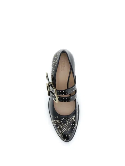 Chloé Black Calf Leather Bos Taurus Ballet Flats In Black