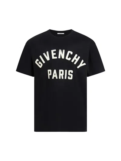 Givenchy Men Black Crewneck T-shirt With Maxi Logo Lettering On The Front In Cotton Man In Black