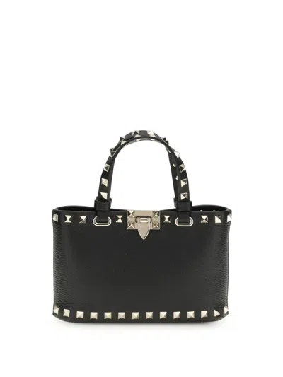 Valentino Garavani Rockstud Mini Shopping Bag In Grainy Calfskin Woman Black Uni