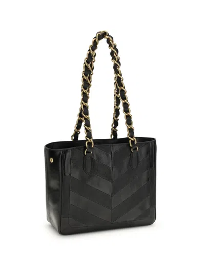 Valentino Garavani  Garavani Laseine Shopping Bag In Nappa Leather With A Chevron Pattern W In Black