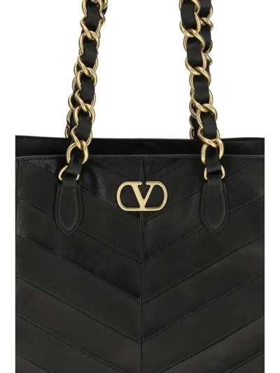 Valentino Garavani  Garavani Laseine Shopping Bag In Nappa Leather With A Chevron Pattern W In Black