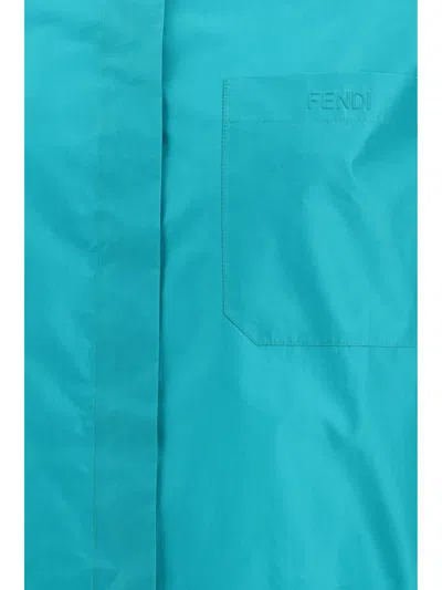 Fendi Women Silk Taffeta Shirt In Blue