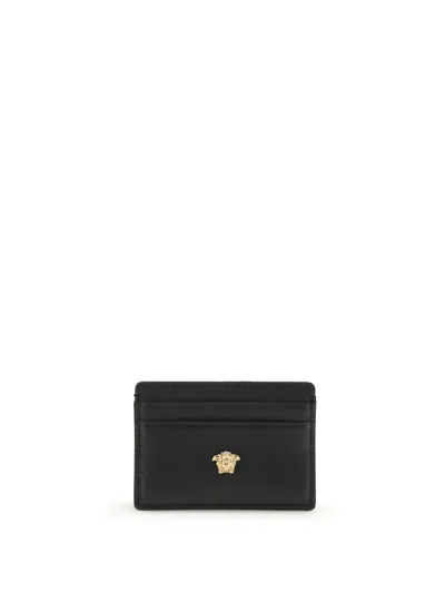 Versace Logo-plaque Leather Cardholder In Black