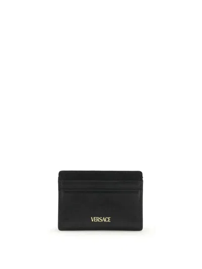 Versace Logo-plaque Leather Cardholder In Black