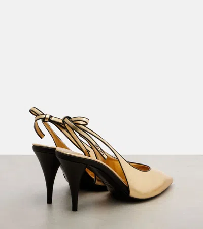Miu Miu Metallic Leather Slingback Pumps In Gold