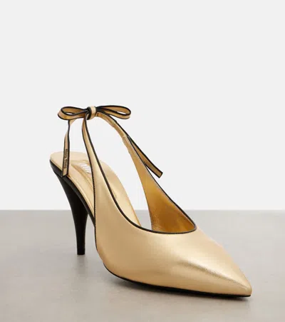 Miu Miu Metallic Leather Slingback Pumps In Gold