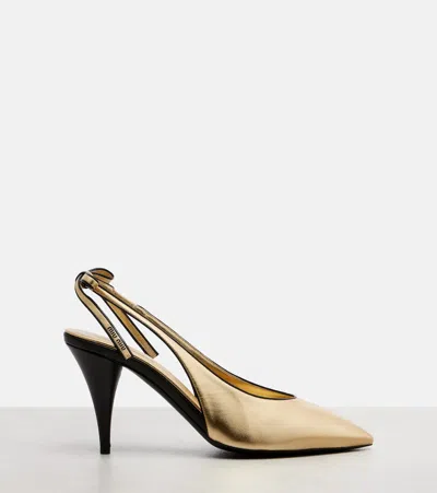 Miu Miu Metallic Leather Slingback Pumps In Gold