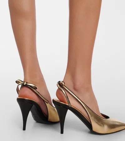 Miu Miu Metallic Leather Slingback Pumps In Gold