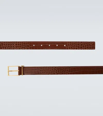 Tom Ford T Loop Croc-effect Leather Belt In Brown