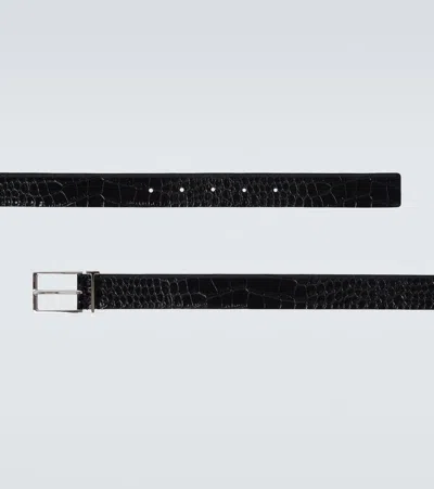 Tom Ford T Loop Croc-effect Leather Belt In Black