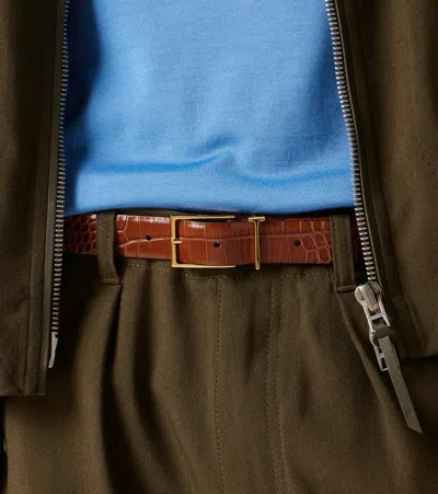 Tom Ford T Loop Croc-effect Leather Belt In Brown