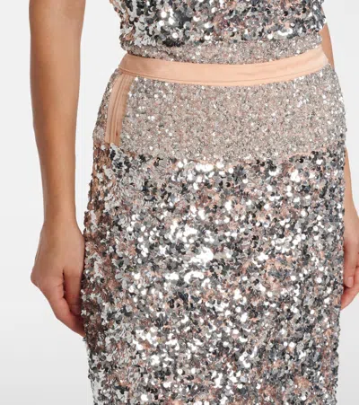 Rabanne Sequined Jersey Midi Skirt In Brown