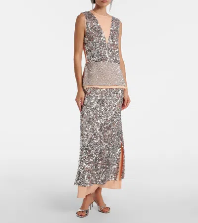 Rabanne Sequined Jersey Midi Skirt In Brown