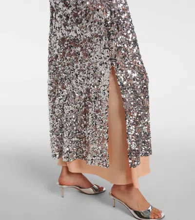 Rabanne Sequined Jersey Midi Skirt In Brown