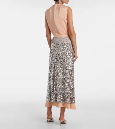 Rabanne Sequined Jersey Midi Skirt In Brown