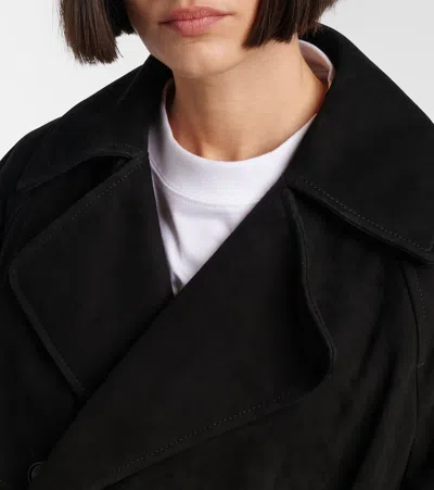 Balenciaga Suede Trench Coat In Black