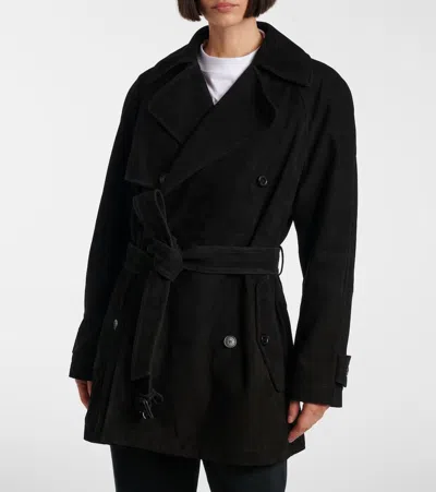 Balenciaga Suede Trench Coat In Black