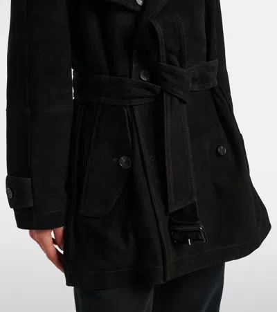 Balenciaga Suede Trench Coat In Black