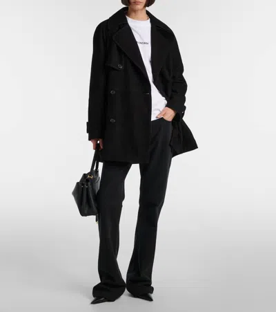Balenciaga Suede Trench Coat In Black