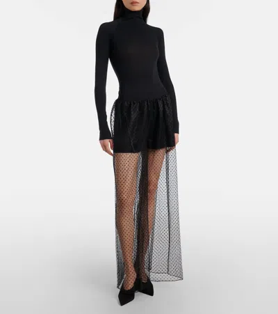 Alaïa Mid-rise Point D'esprit Wide-leg Pants In Black