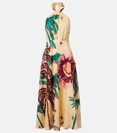 Johanna Ortiz Floral Linen Midi Dress In Multi