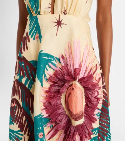 Johanna Ortiz Floral Linen Midi Dress In Multi