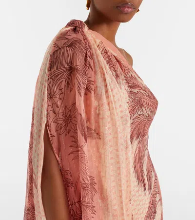 Johanna Ortiz Printed Silk Lamé Gown In Pink