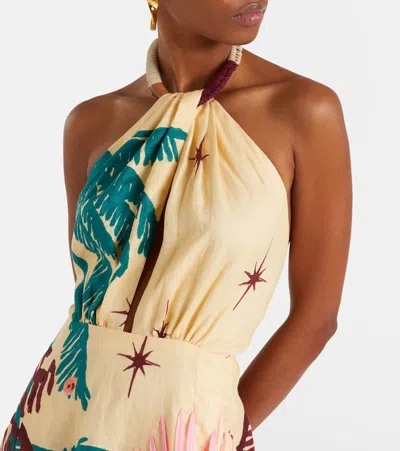 Johanna Ortiz Floral Linen Midi Dress In Multi