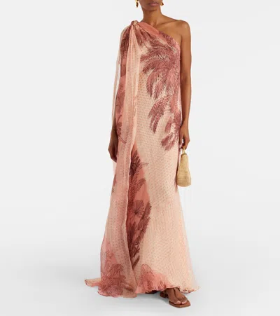 Johanna Ortiz Printed Silk Lamé Gown In Pink