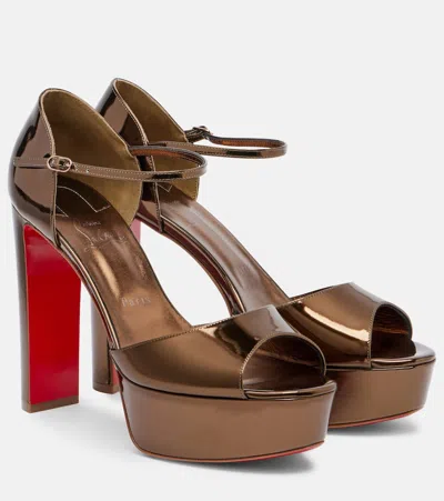 Christian Louboutin Sandaloo 130 Leather Platform Sandals In Brown
