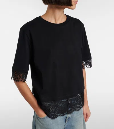Alexander Mcqueen Cotton Lace T-shirt In Black