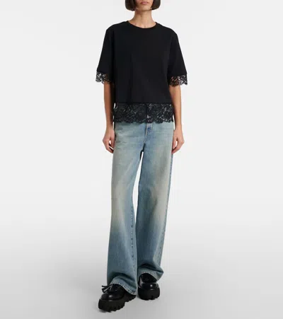 Alexander Mcqueen Cotton Lace T-shirt In Black