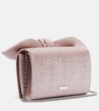 Aquazzura Bow Tie Mini Metallic-effect Twill Clutch In Pink