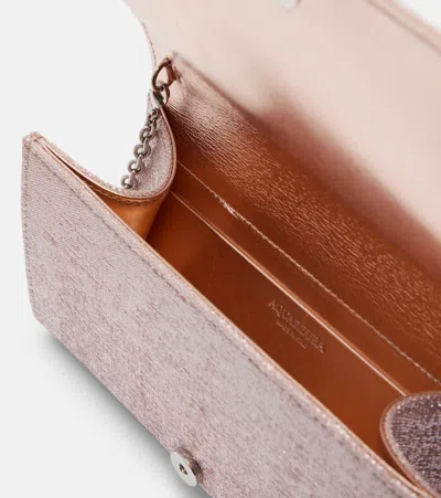 Aquazzura Bow Tie Mini Metallic-effect Twill Clutch In Pink