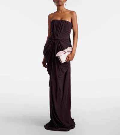 Aquazzura Bow Tie Mini Metallic-effect Twill Clutch In Pink