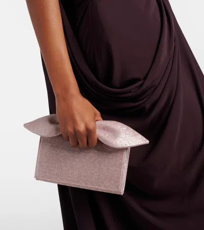 Aquazzura Bow Tie Mini Metallic-effect Twill Clutch In Pink