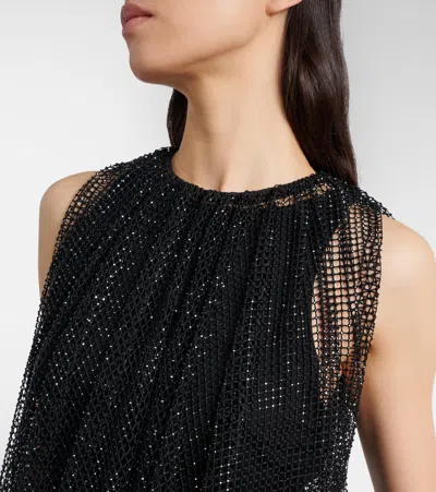 Sportmax Embellished Mesh And Jersey Top In Black