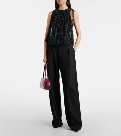 Sportmax Embellished Mesh And Jersey Top In Black