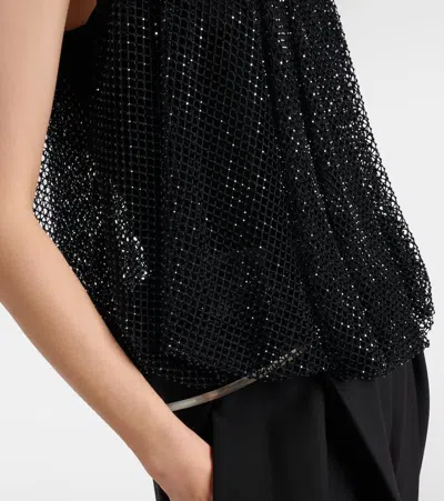 Sportmax Embellished Mesh And Jersey Top In Black