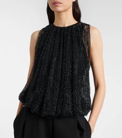 Sportmax Embellished Mesh And Jersey Top In Black