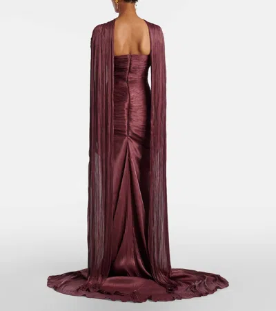 Marmar Halim Draped Pleated Scarf-detail Gown In Burgundy