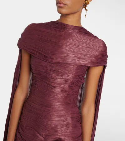 Marmar Halim Draped Pleated Scarf-detail Gown In Burgundy
