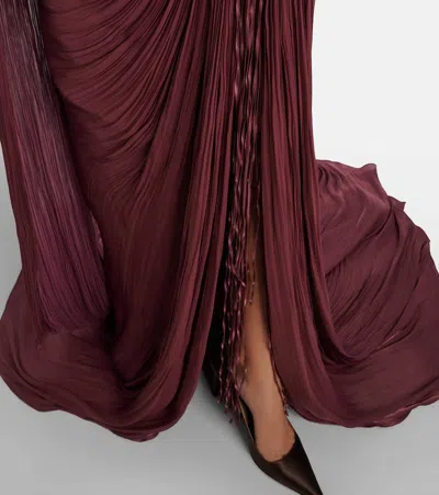 Marmar Halim Draped Pleated Scarf-detail Gown In Burgundy